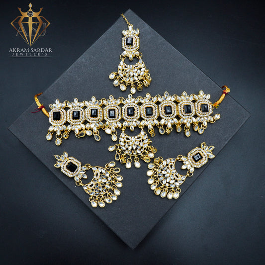 Noor Choker Bridal Set – Golden | Black | Red