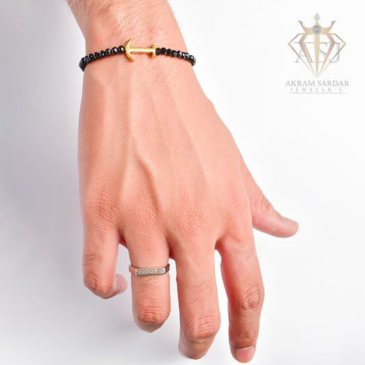 Black beads Ship Anchor Bracelet