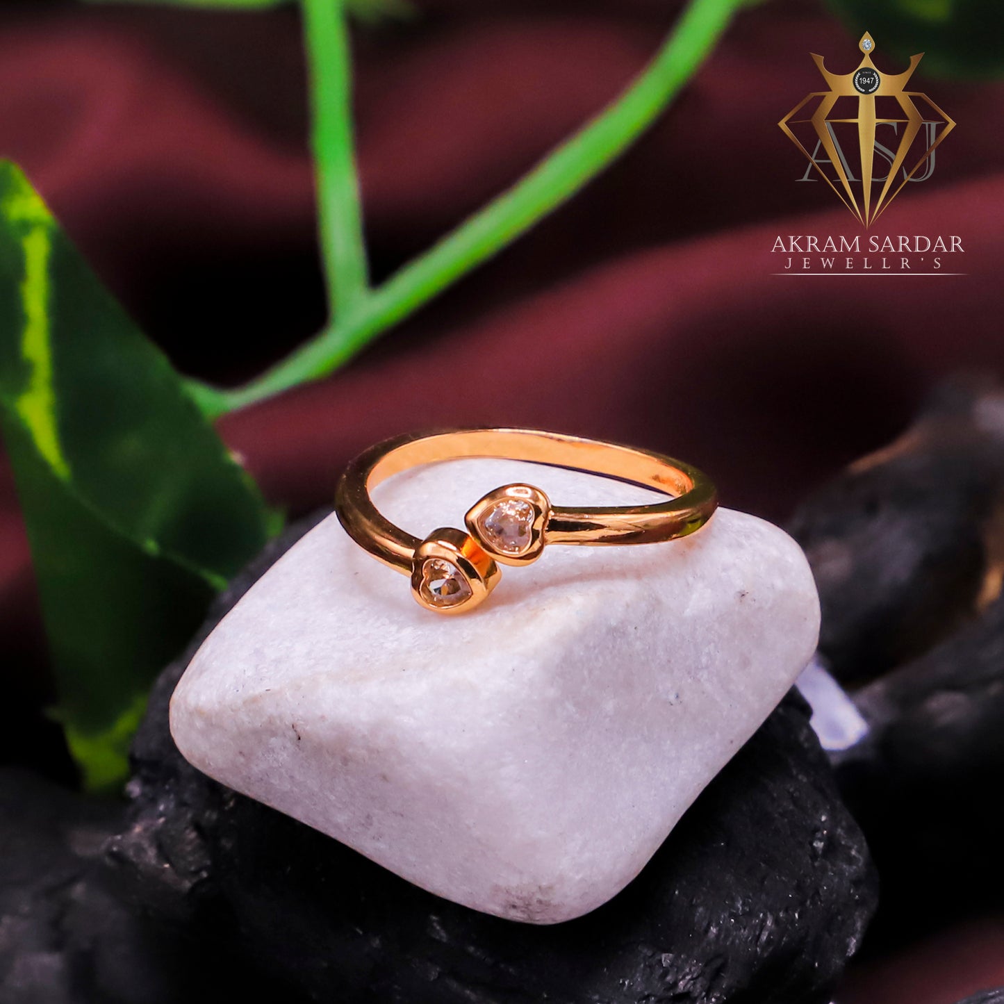 Twin Spark Heart Ring
