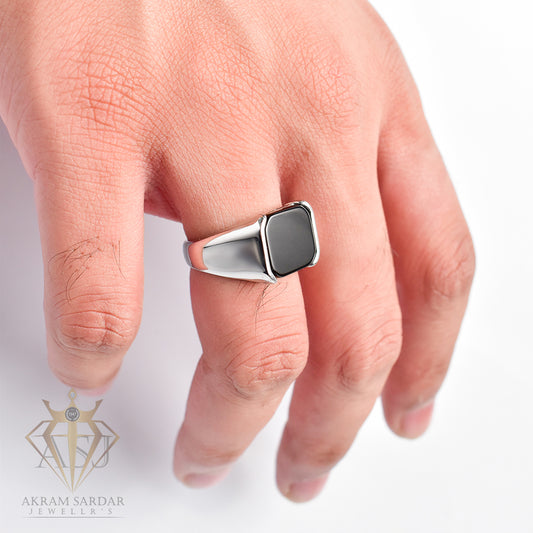 Black Agate Stone Ring [Silver]