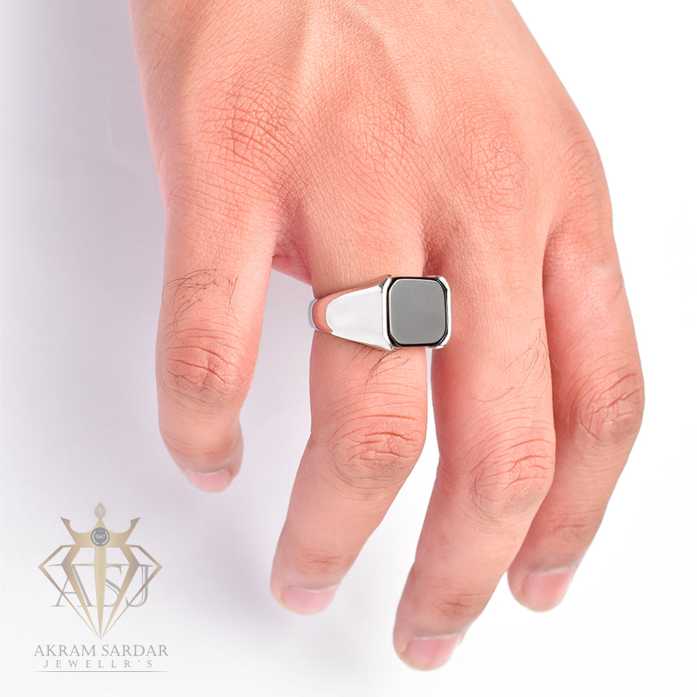 Black Agate Stone Ring [Silver]